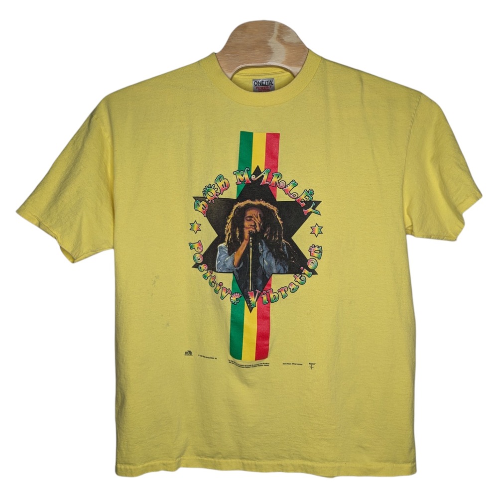 Vintage 90s Bob Marley Positive Vibrations T Shirt XXL 2XL Oneita‎ Good Vibes